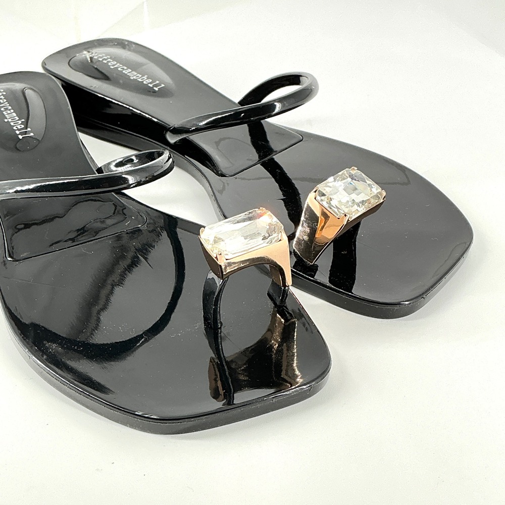Jeffrey Campbell Black Size 8 Jelly Thong Sandals Crystal Toe Ring NEW Balia $55